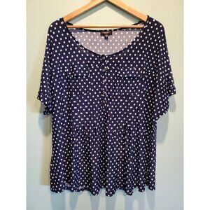 Cocomo Woman Navy White Polkadot Short Sleeve 1/4 Button Top Sz 3X